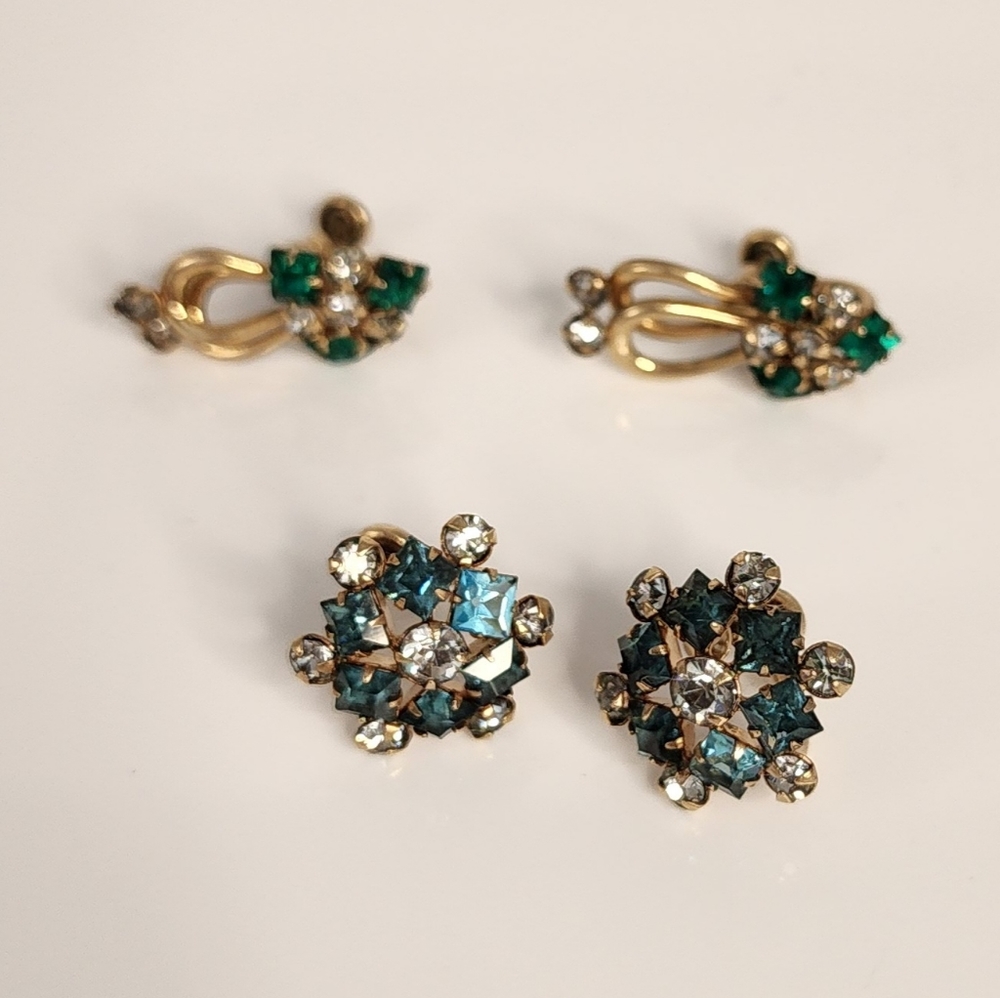 2 pair M&S rhinestone gold filled earrings